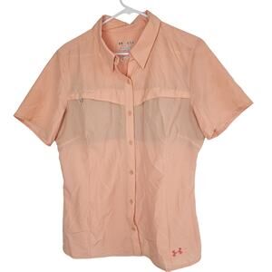 Under Armour Shirt Button Down Shirt Women XL Orange Short Sleeve Shirt Vented